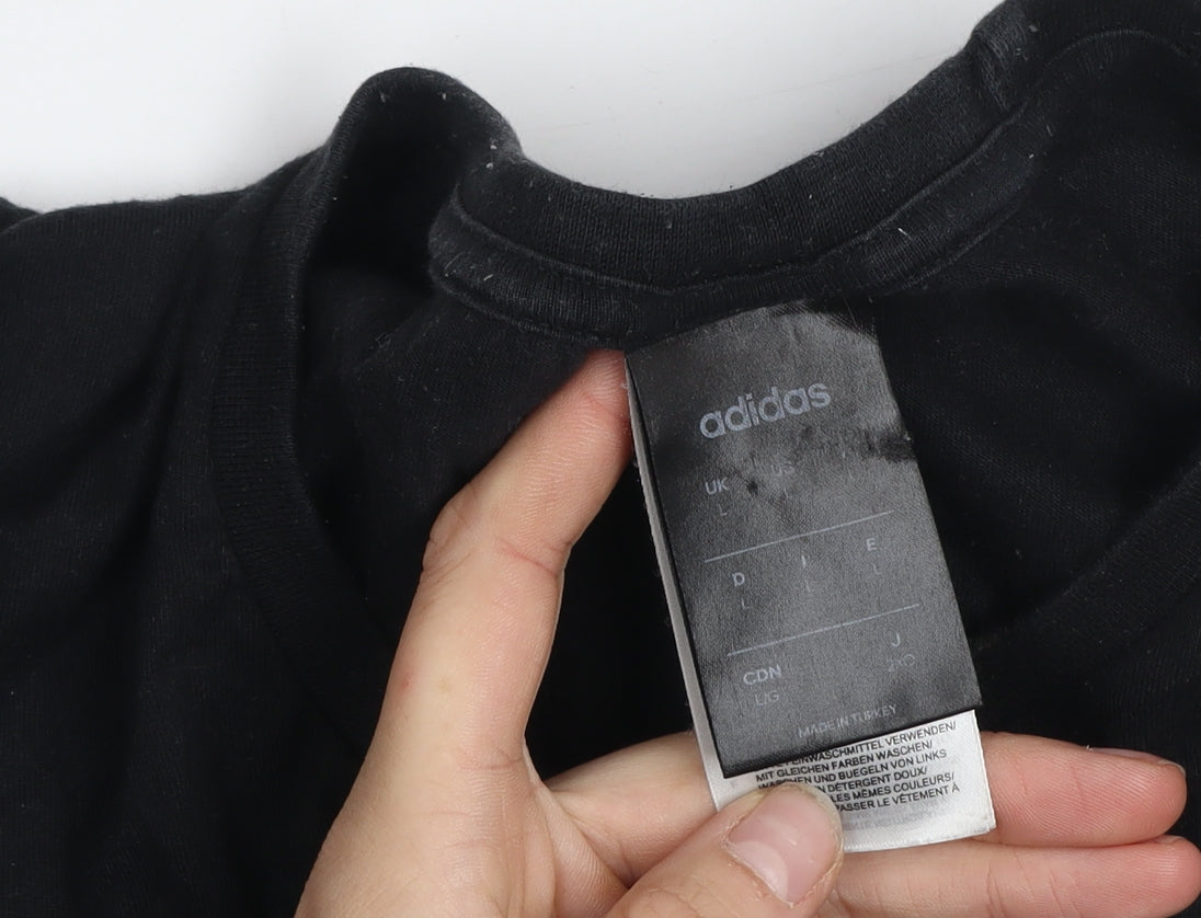 Adidas Men's Black Logo Graphic T-Shirt Size L Cotton