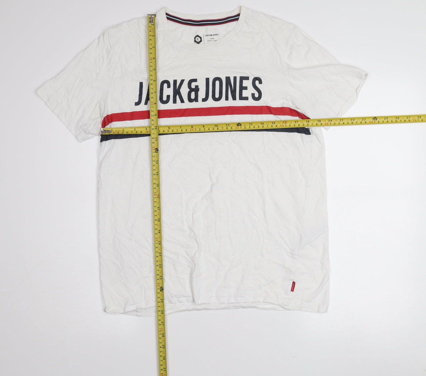 Jack & Jones Men's White Graphic Core T-Shirt L Crew Neck