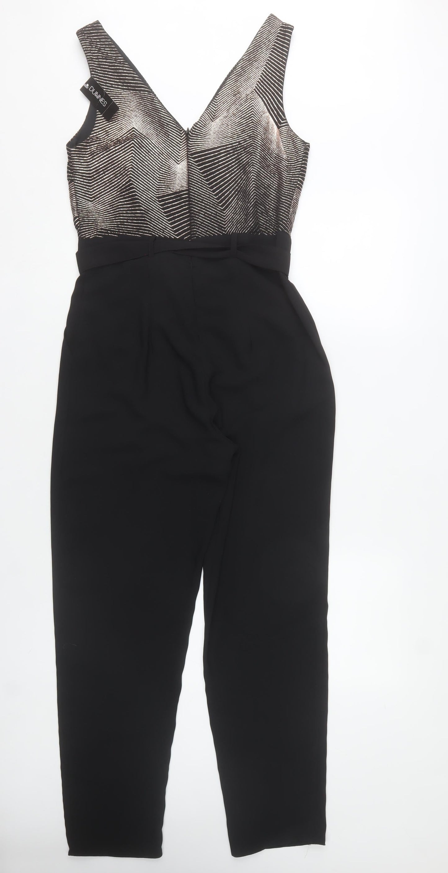 Dunnes Stores Women’s Black & Metallic Jumpsuit Size 10 V-Neck Belted