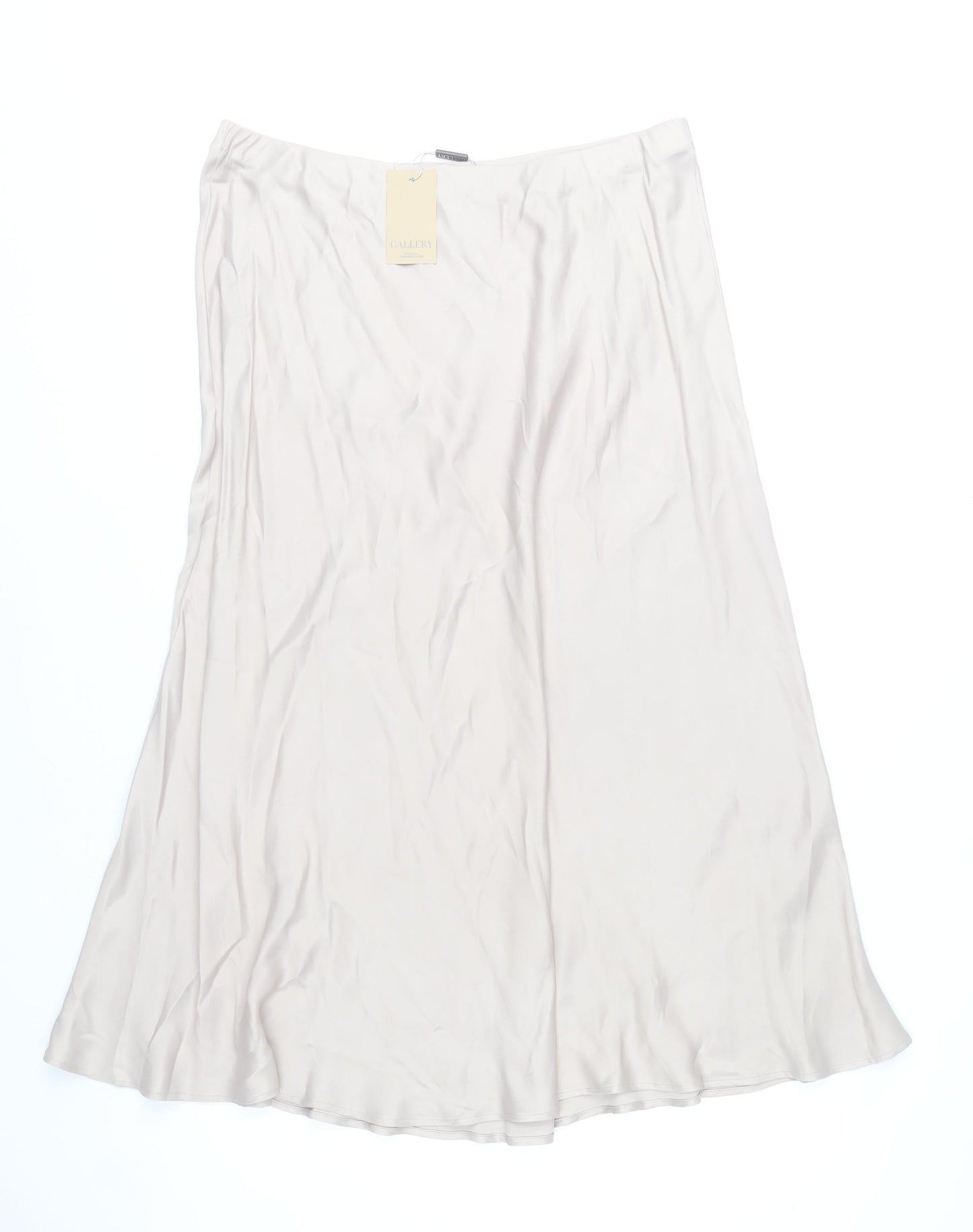 Gallery Women Beige Midi A-Line Skirt Size 18 Viscose Satin