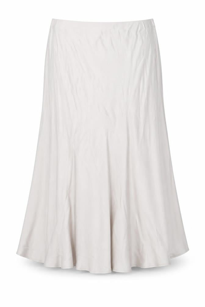 Front view of Gallery Women Beige Midi A-Line Skirt, size 18, Viscose Satin