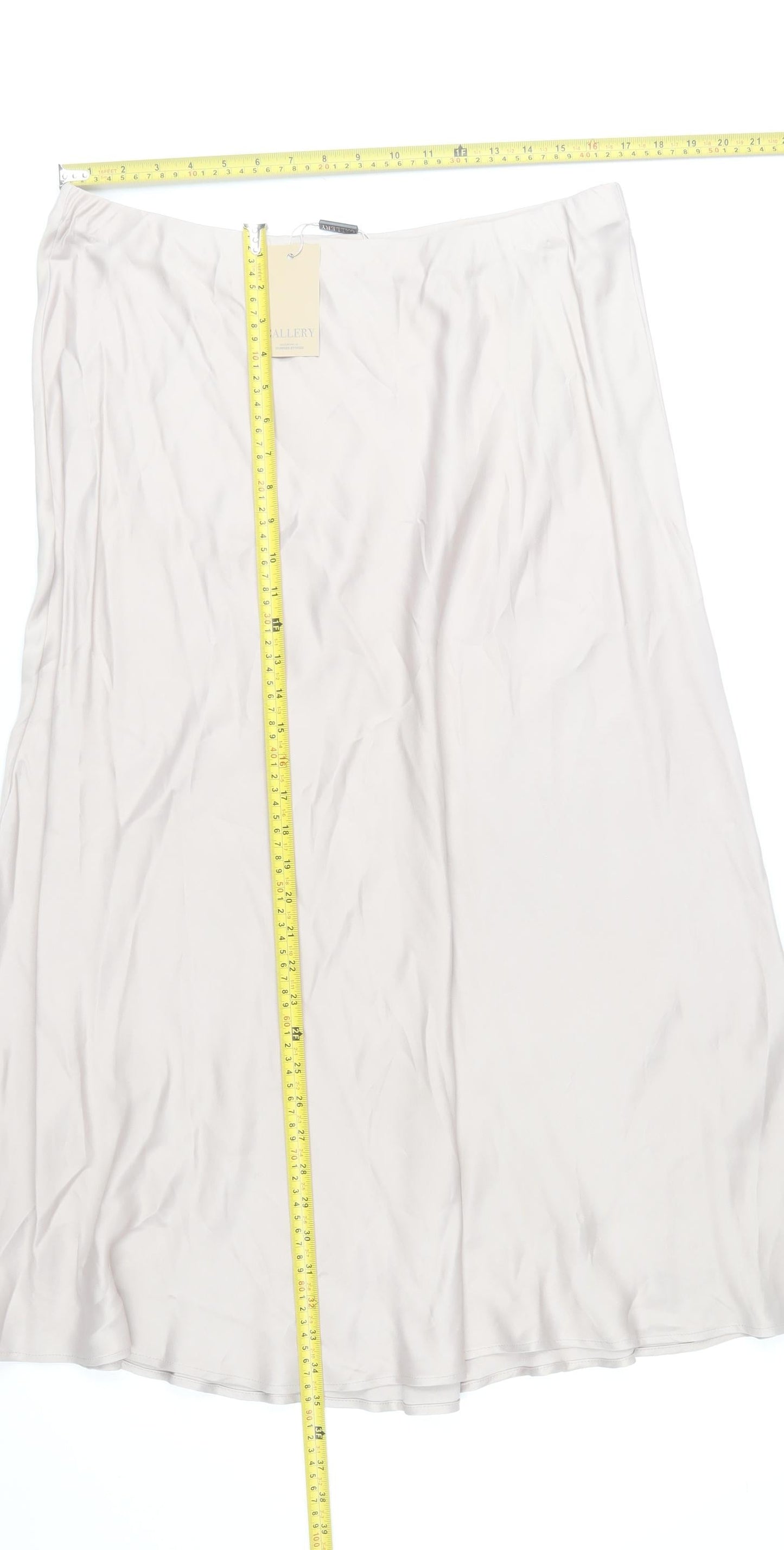 Gallery Women Beige Midi A-Line Skirt Size 18 Viscose Satin