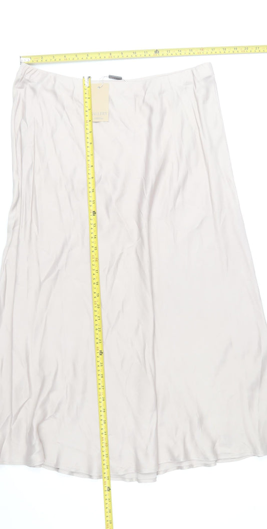 Gallery Women Beige Midi A-Line Skirt Size 18 Viscose Satin