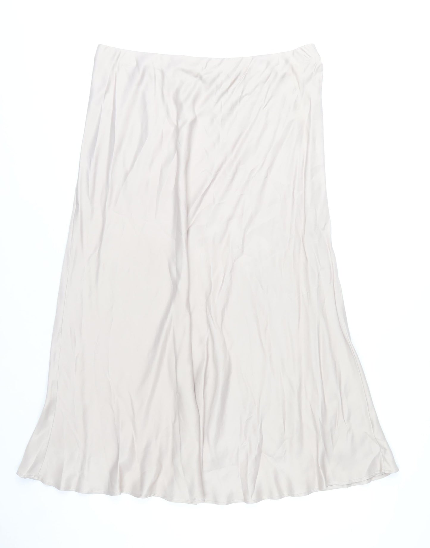 Gallery Women Beige Midi A-Line Skirt Size 18 Viscose Satin