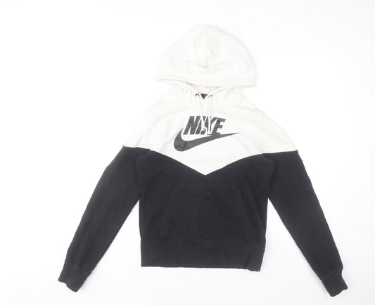 Nike Boys Black & White Pullover Hoodie XS Colourblock Cotton Blend
