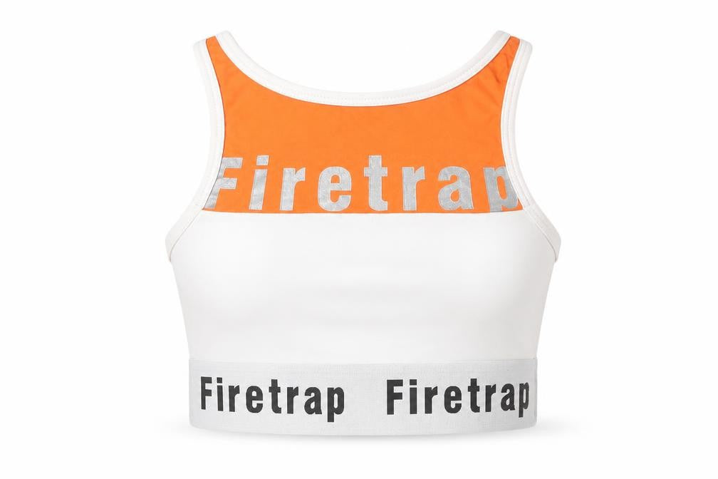 Firetrap Women's White Orange Cropped Racerback Tank Top Size 8
