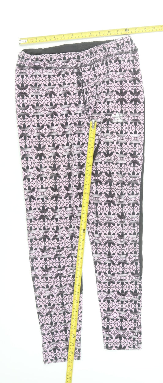 Adidas Women Pink Geometric Print Ankle Leggings Size 12 Cotton Stretch