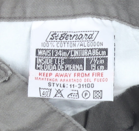 St Bernard Men's Grey Chino Shorts Size L 34in Cotton Pleated