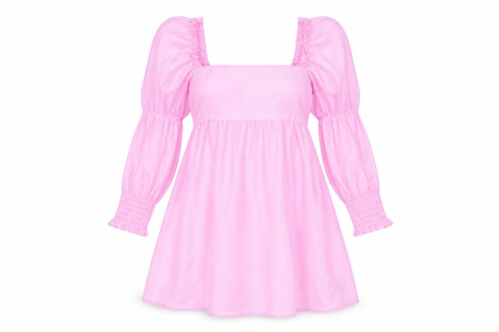 H&M Divided Women’s Pink A-Line Puff Sleeve Bow Back Dress Size 10