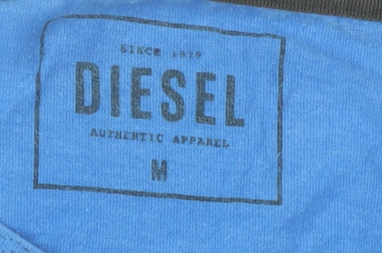 Diesel Men Blue Cotton Crew Neck Logo Short Sleeve T-Shirt M