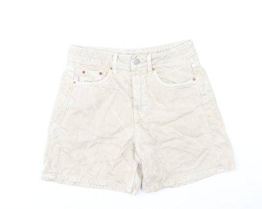 Zara Women Beige High Rise Chino Shorts Size 8 Cotton Blend