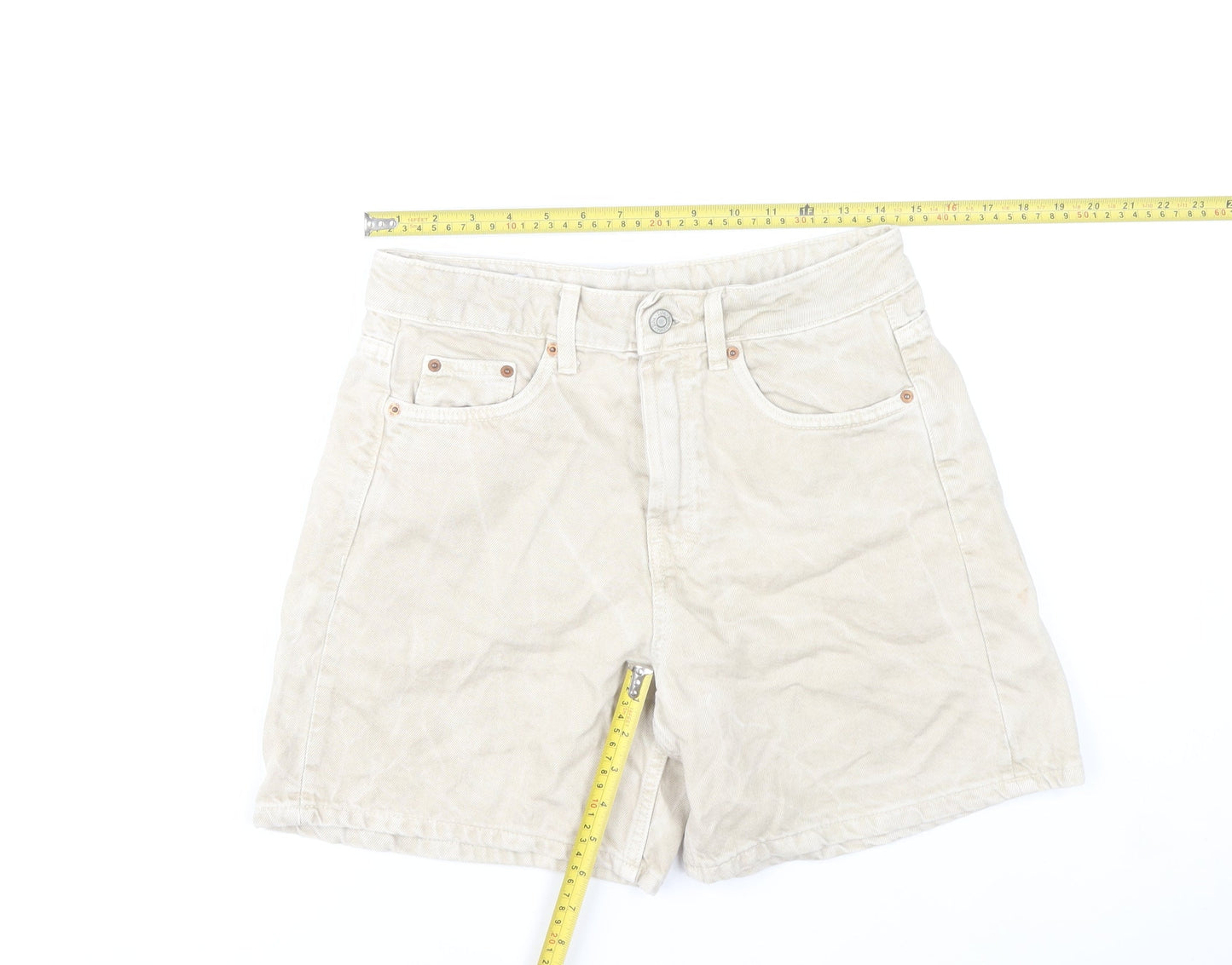 Zara Women Beige High Rise Chino Shorts Size 8 Cotton Blend