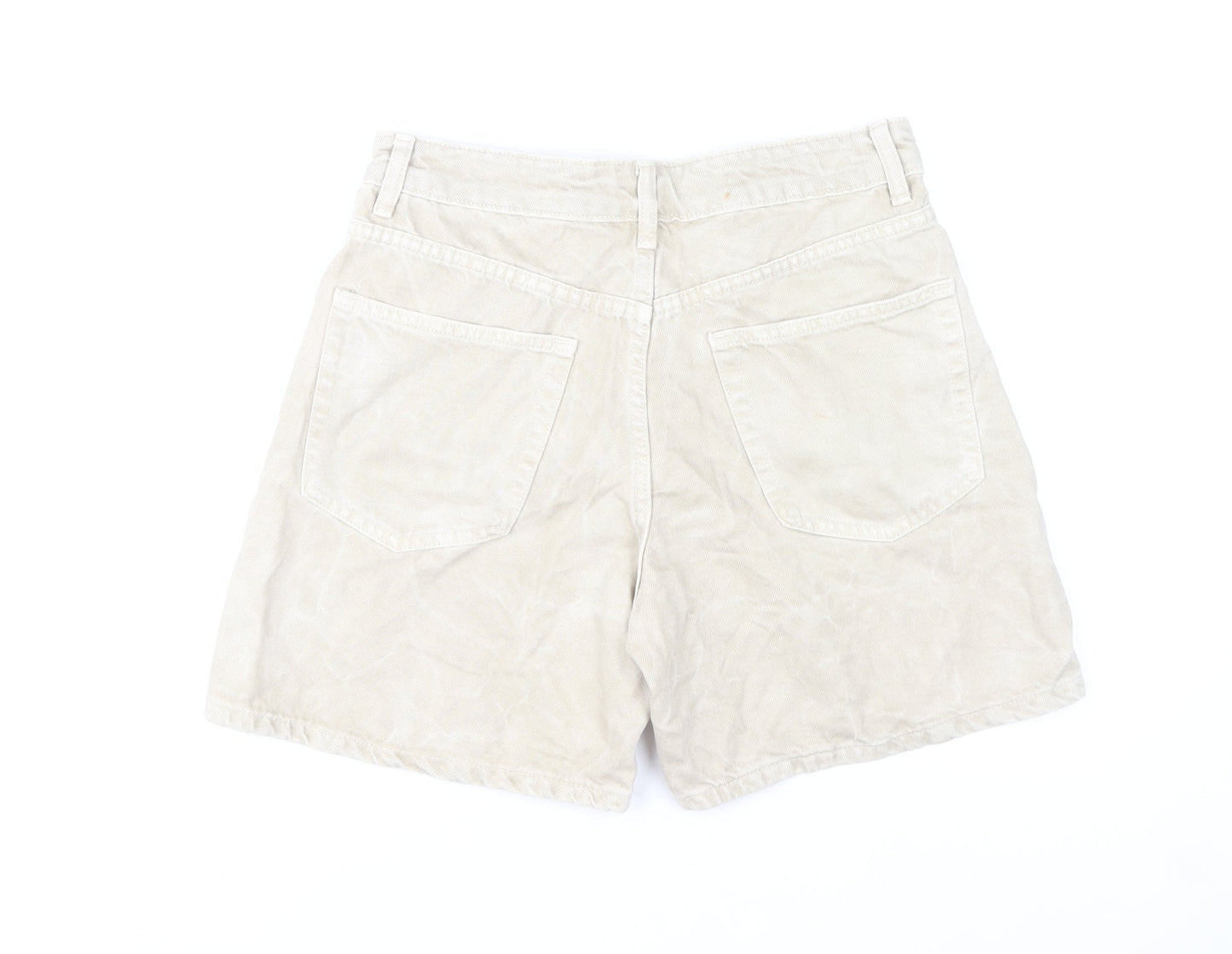 Zara Women Beige High Rise Chino Shorts Size 8 Cotton Blend