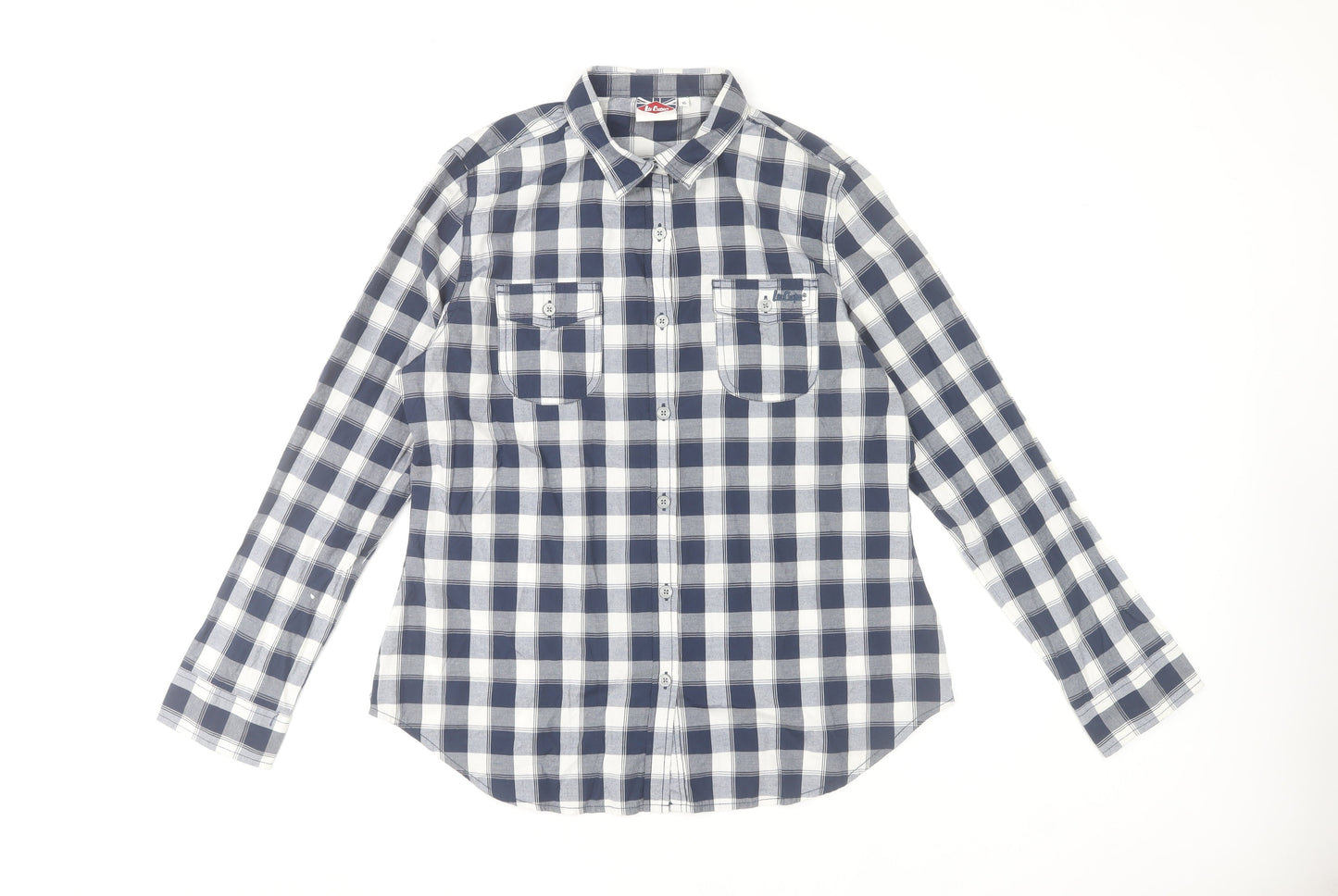 Lee Cooper Womens Blue Check Long Sleeve Button-Up Shirt Size 16