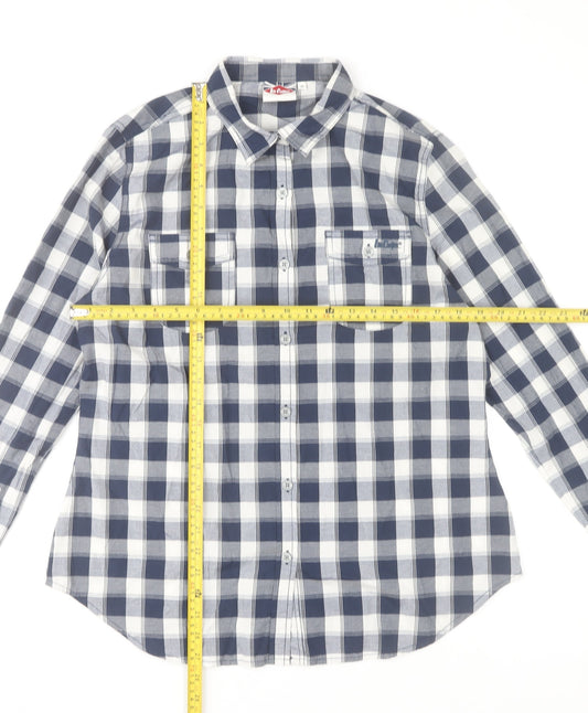 Lee Cooper Womens Blue Check Long Sleeve Button-Up Shirt Size 16