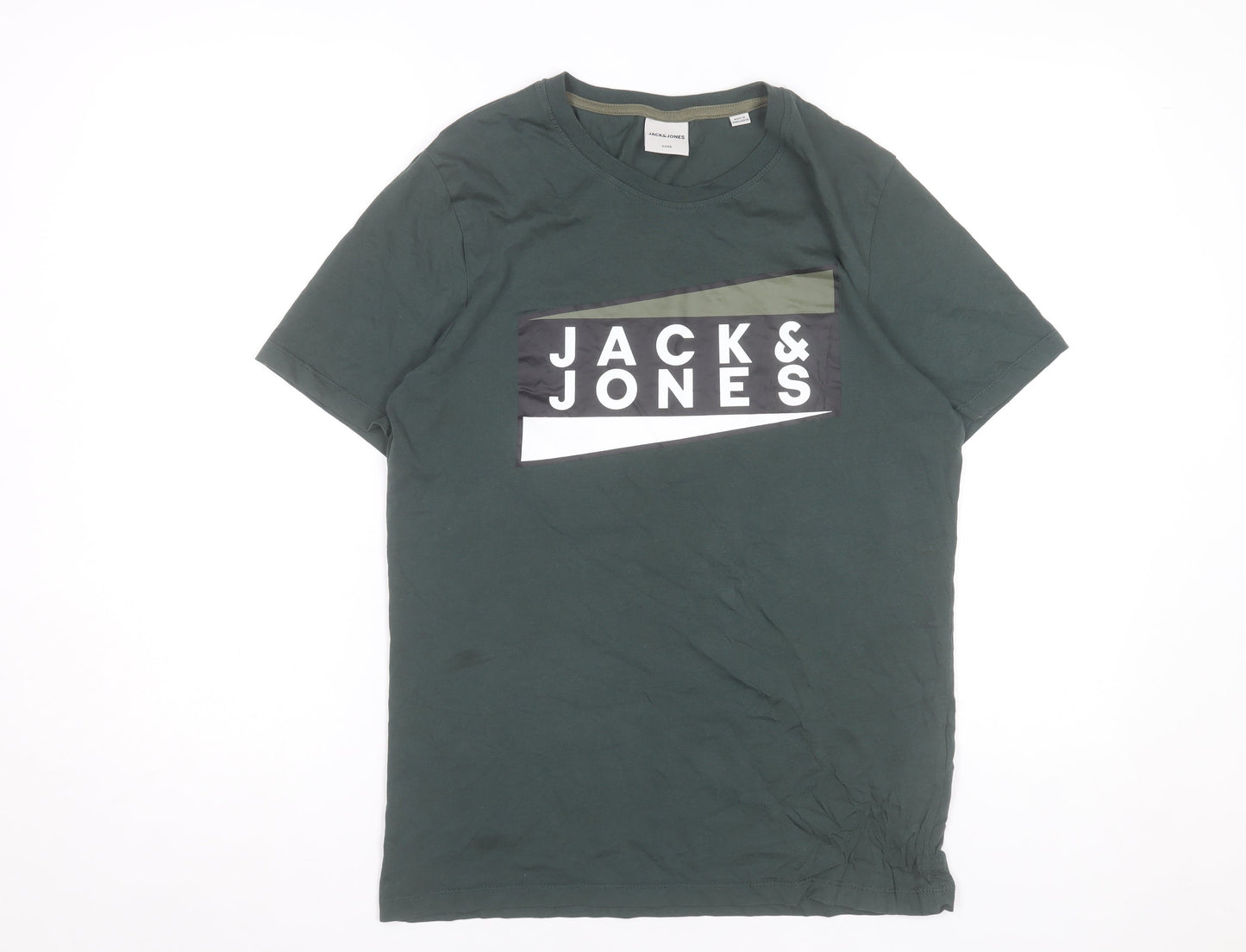 Jack & Jones Men’s Green Graphic Logo T-Shirt M Cotton Crew Neck