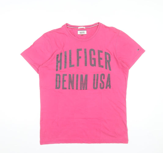 Tommy Hilfiger Denim Men's Pink Crew Neck Graphic Print T-Shirt M