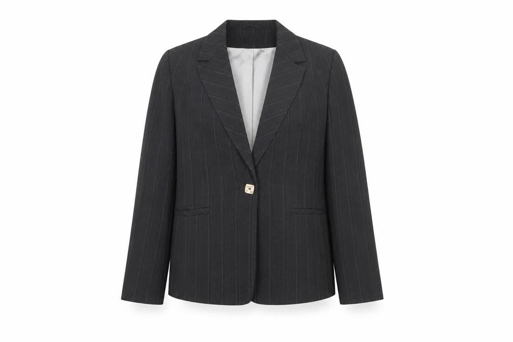 Principles Women's Black Pinstripe Wool Blend Blazer Size 14