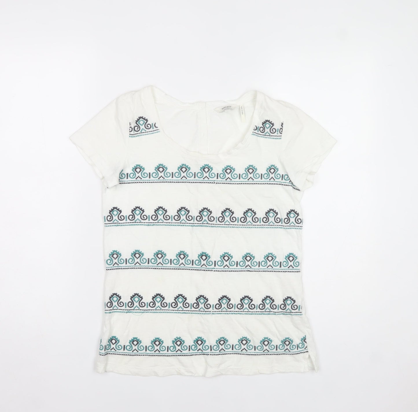 FatFace Women's White Embroidered Cotton T-Shirt Size 8