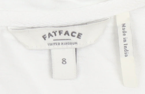 FatFace Women's White Embroidered Cotton T-Shirt Size 8