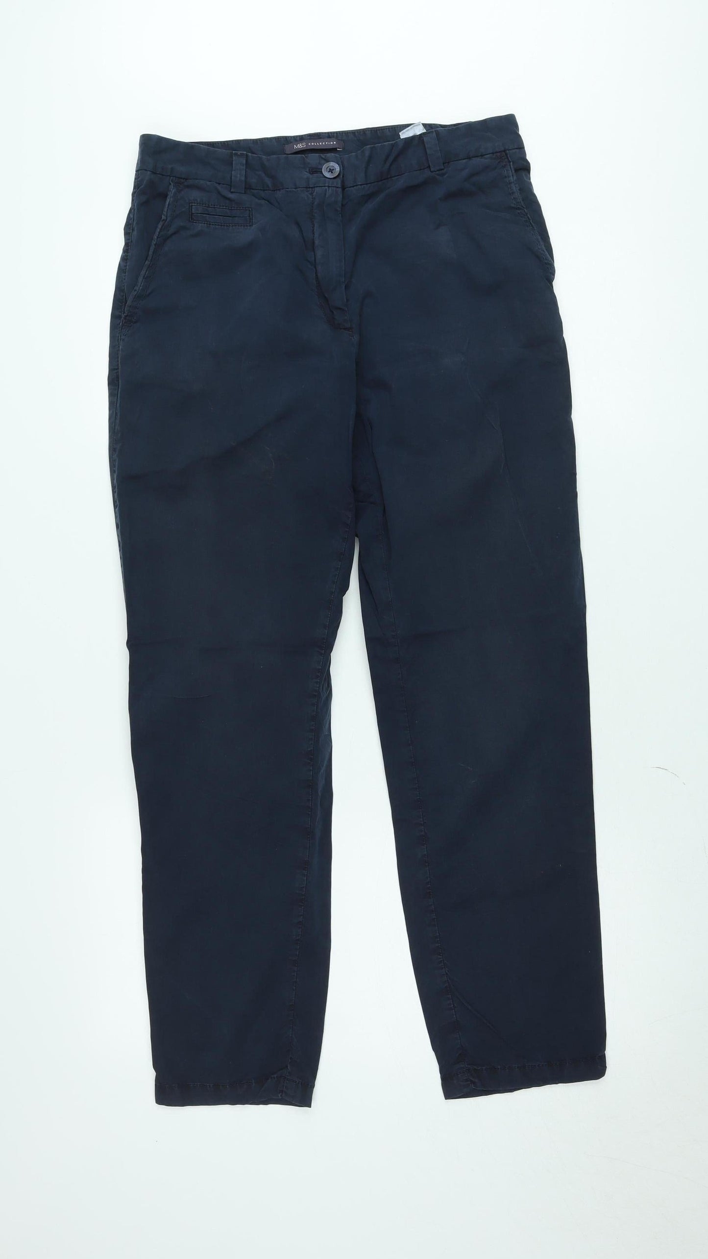 Marks and Spencer Men's Navy Blue Regular Fit Chino Trousers Size 12