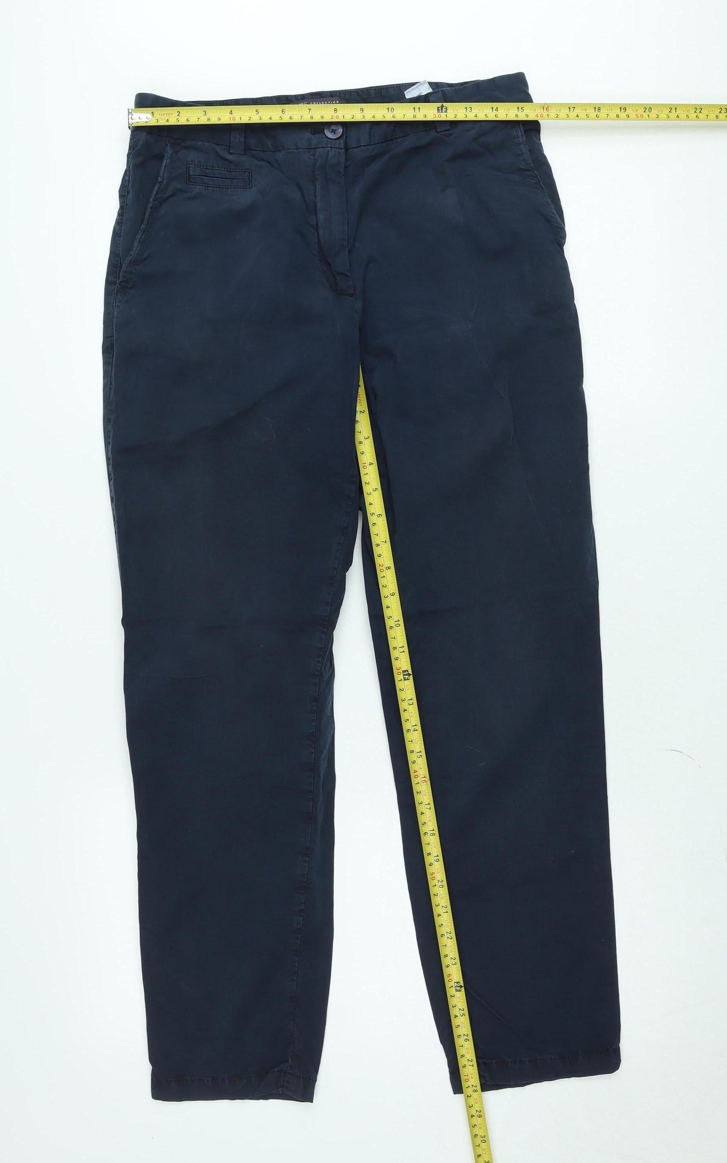 Marks and Spencer Men's Navy Blue Regular Fit Chino Trousers Size 12