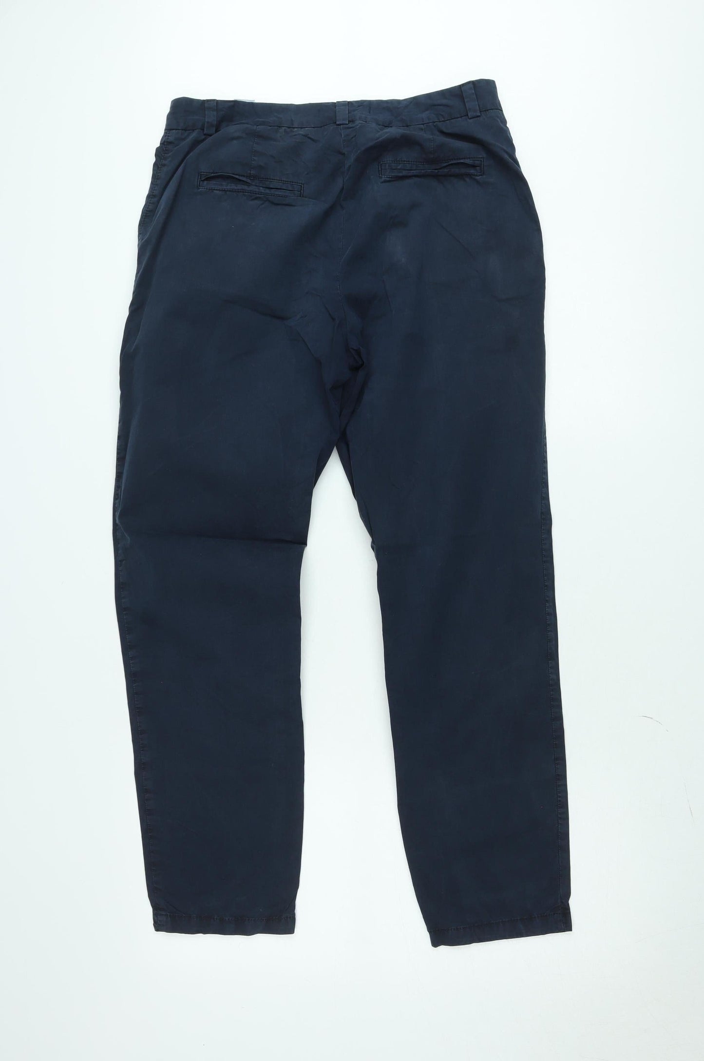 Marks and Spencer Men's Navy Blue Regular Fit Chino Trousers Size 12