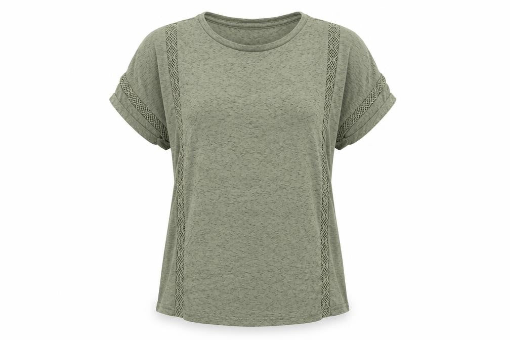 Front view of Dunnes Women's Green Short Sleeve Cotton Blend T-Shirt, size S