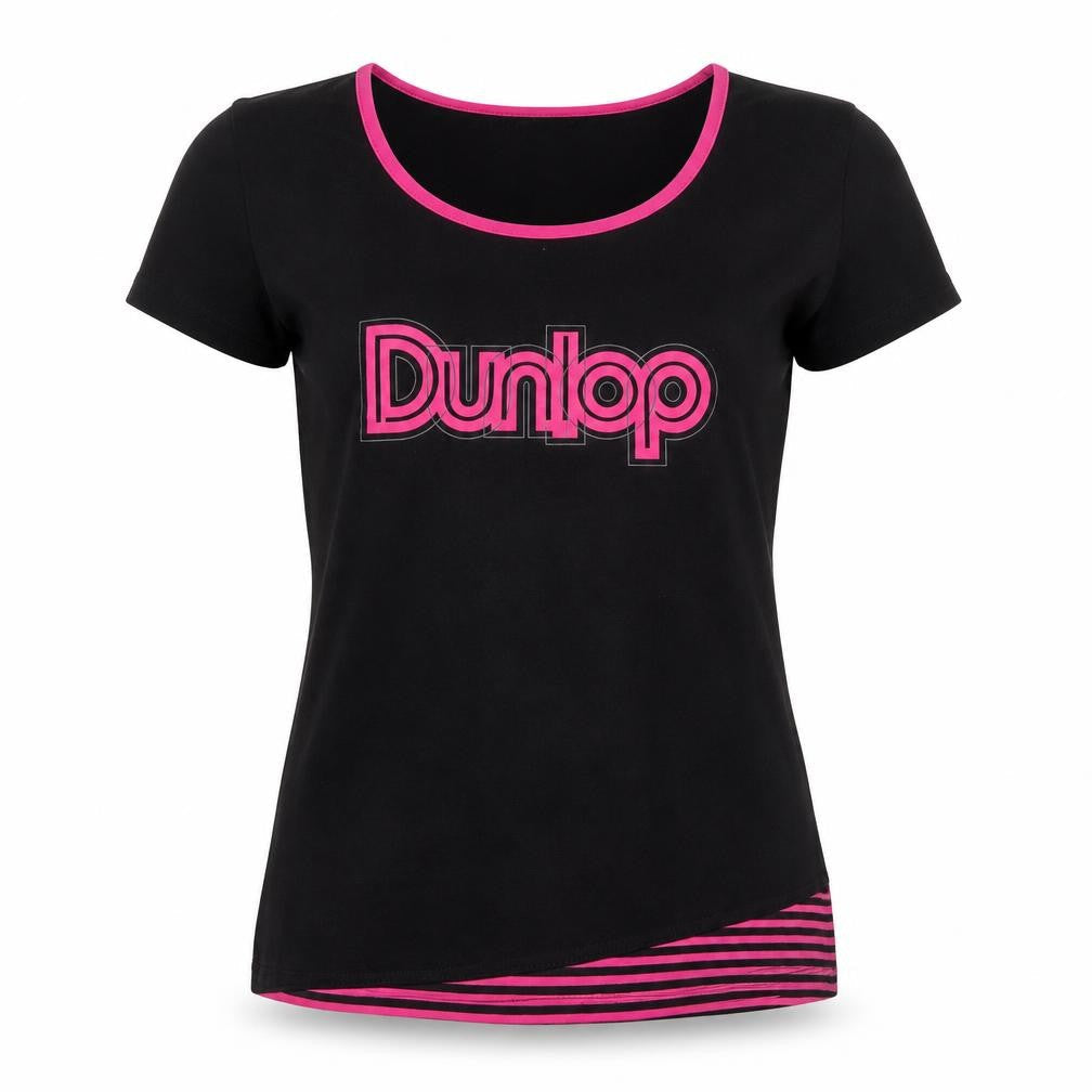 Dunlop Women's Black Pink Trim Cotton Blend Logo T-Shirt Size M