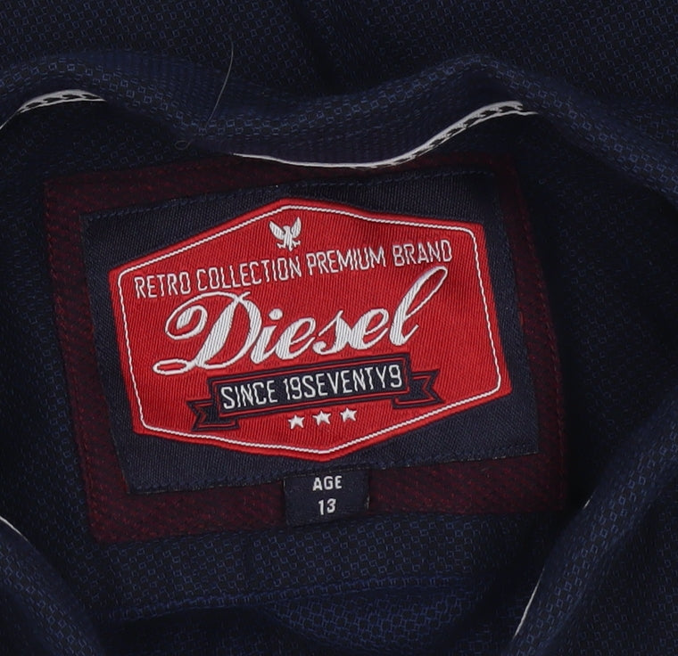 Diesel Boys Navy Blue Long Sleeve Cotton Button-Up Shirt Age 13
