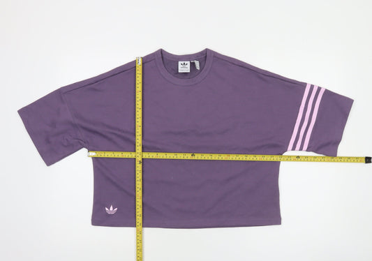 Adidas Womens Purple Cropped T-Shirt M Short Sleeve Crew Neck