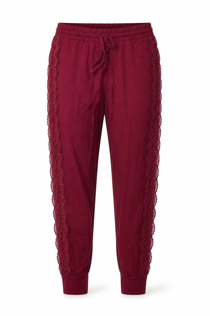 Marks and Spencer Womens Burgundy Lace Trim Pyjama Pants S
