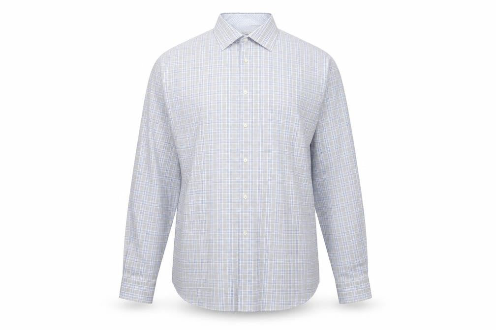 Van Heusen Men's Blue Check Regular Fit Long Sleeve Dress Shirt Size L