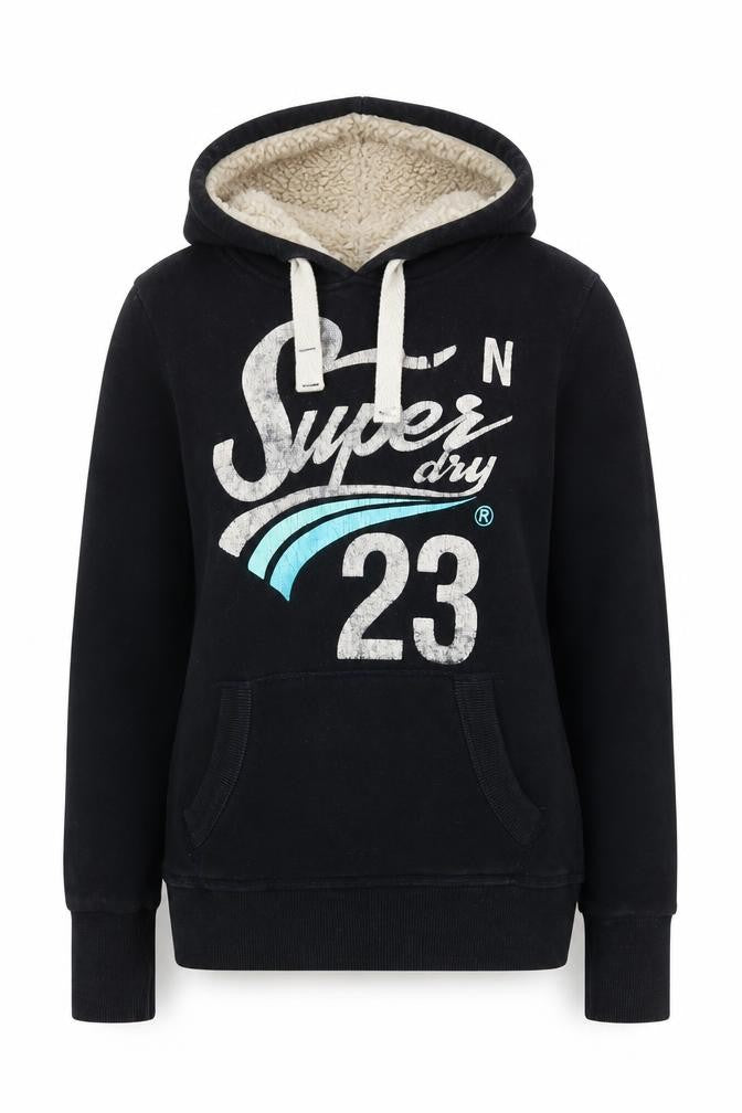 Womens UK M Regular Superdry Black Pullover Hoodie