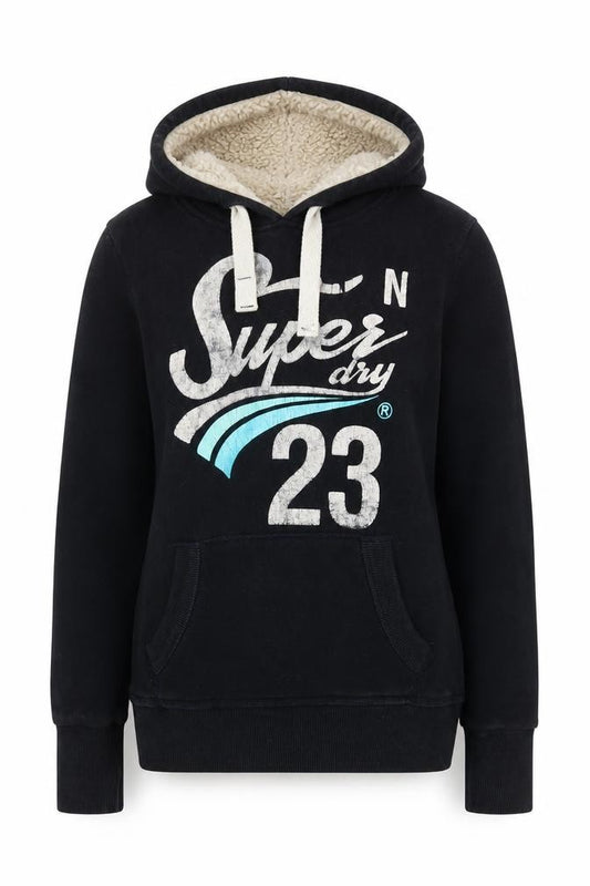 Womens UK M Regular Superdry Black Pullover Hoodie