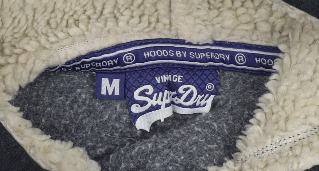 Superdry Womens Black Medium Pullover Hoodie Fleece Lined Casual