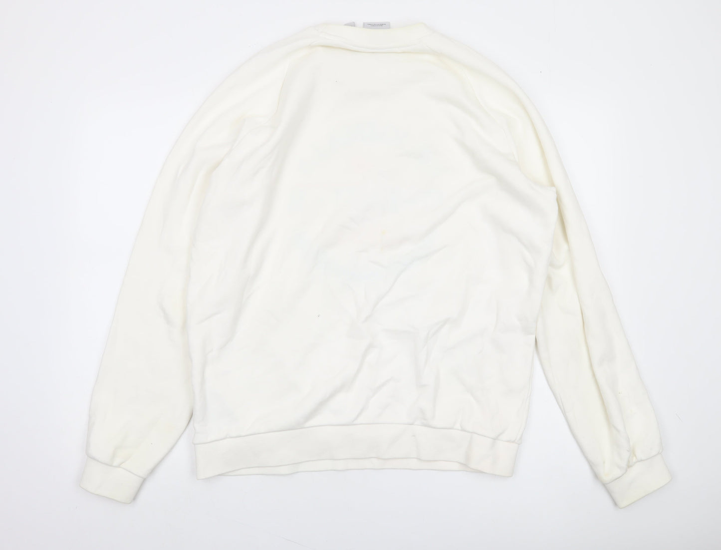 adidas Originals Men White Pullover Sweatshirt L Graphic Sports Crew Neck