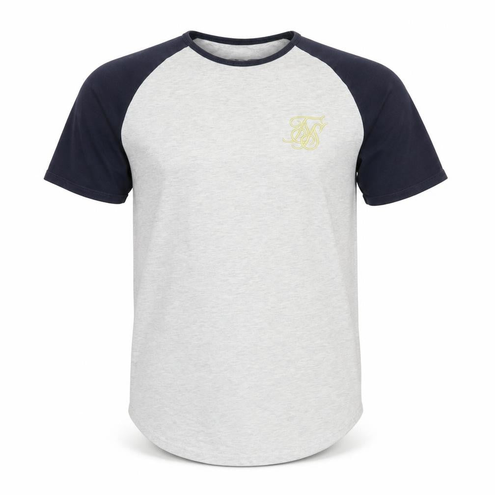 SikSilk Men's Grey & Navy Raglan Crew Neck T-Shirt XS