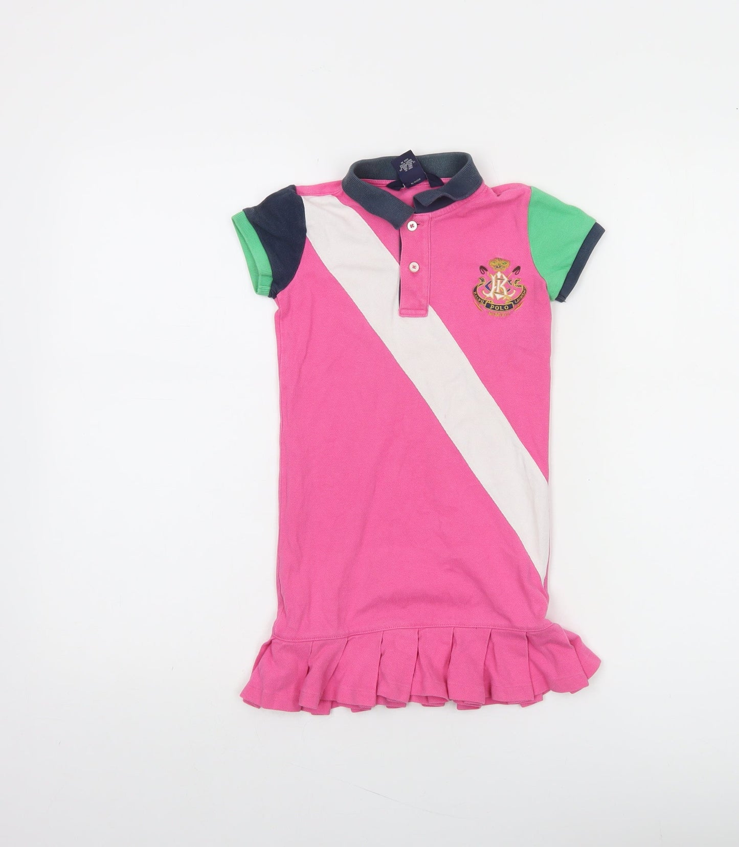 Ralph Lauren Girls Pink Polo Dress Size 5 Short Sleeve Collared Pleated Hem
