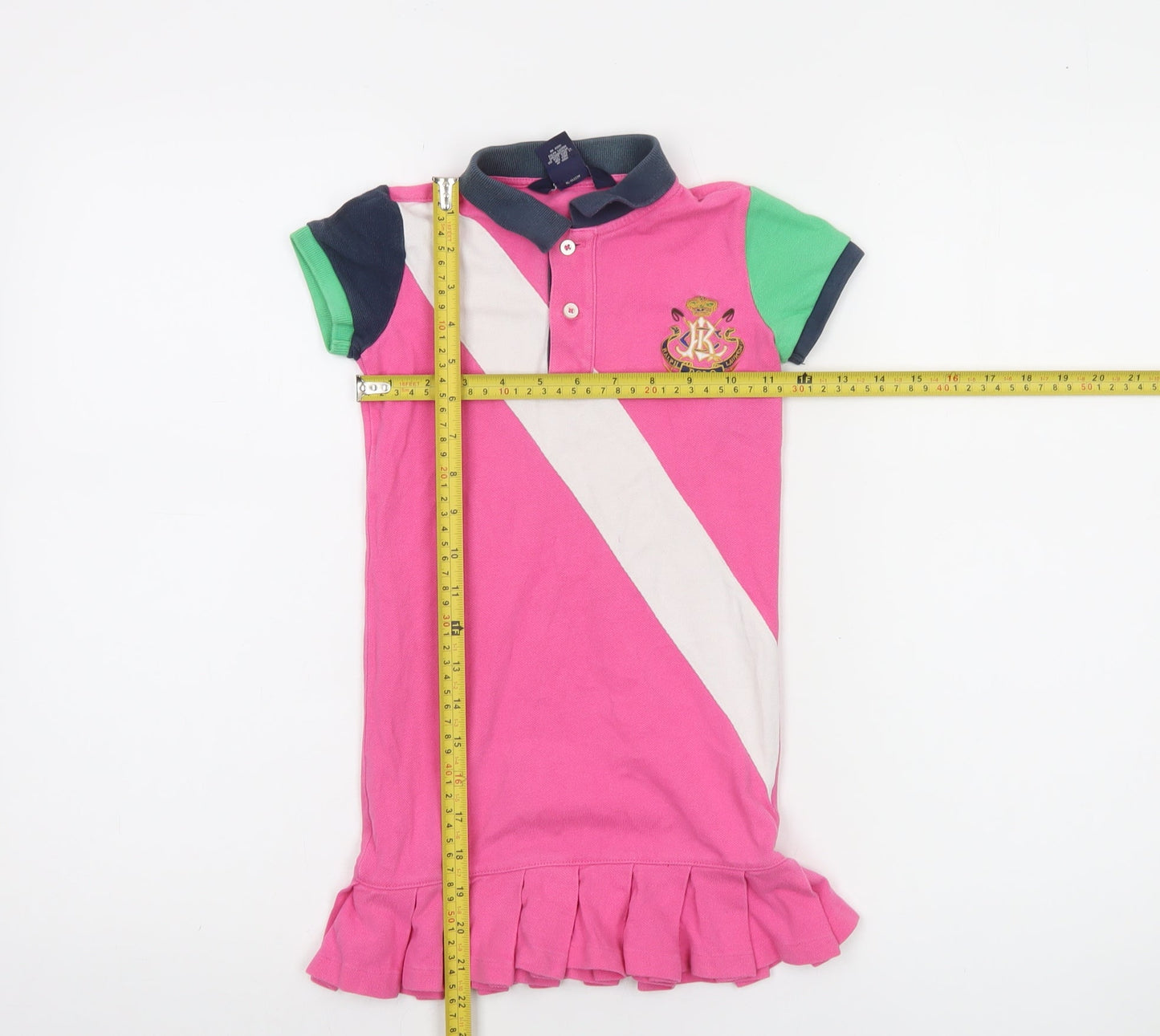 Ralph Lauren Girls Pink Polo Dress Size 5 Short Sleeve Collared Pleated Hem