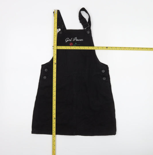 Forever 21 Girls Black Cotton Pinafore Dress 13-14 Years Adjustable 'Girl Power'