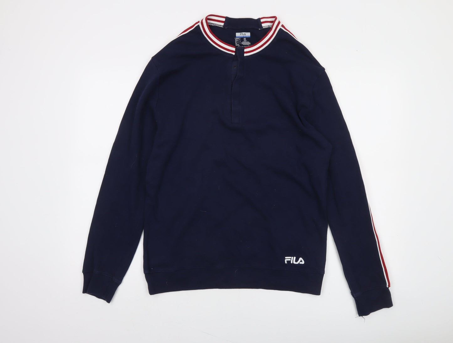 FILA Mens Blue Long Sleeve Henley Sweatshirt Size L Sports Style