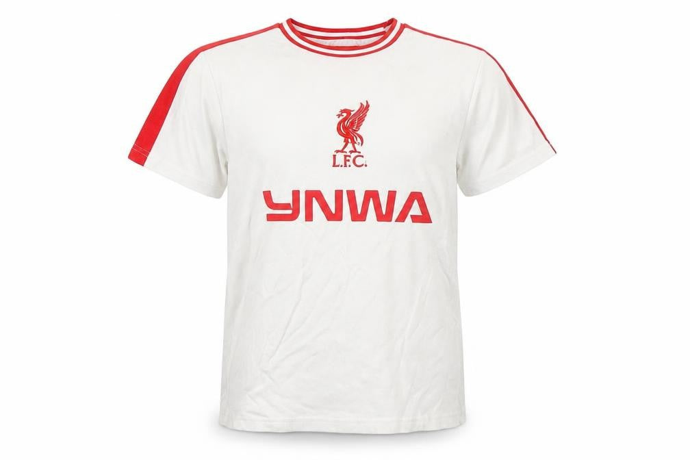 Front view of Liverpool FC boys’ white red ynwa jersey t-shirt 9-10 years