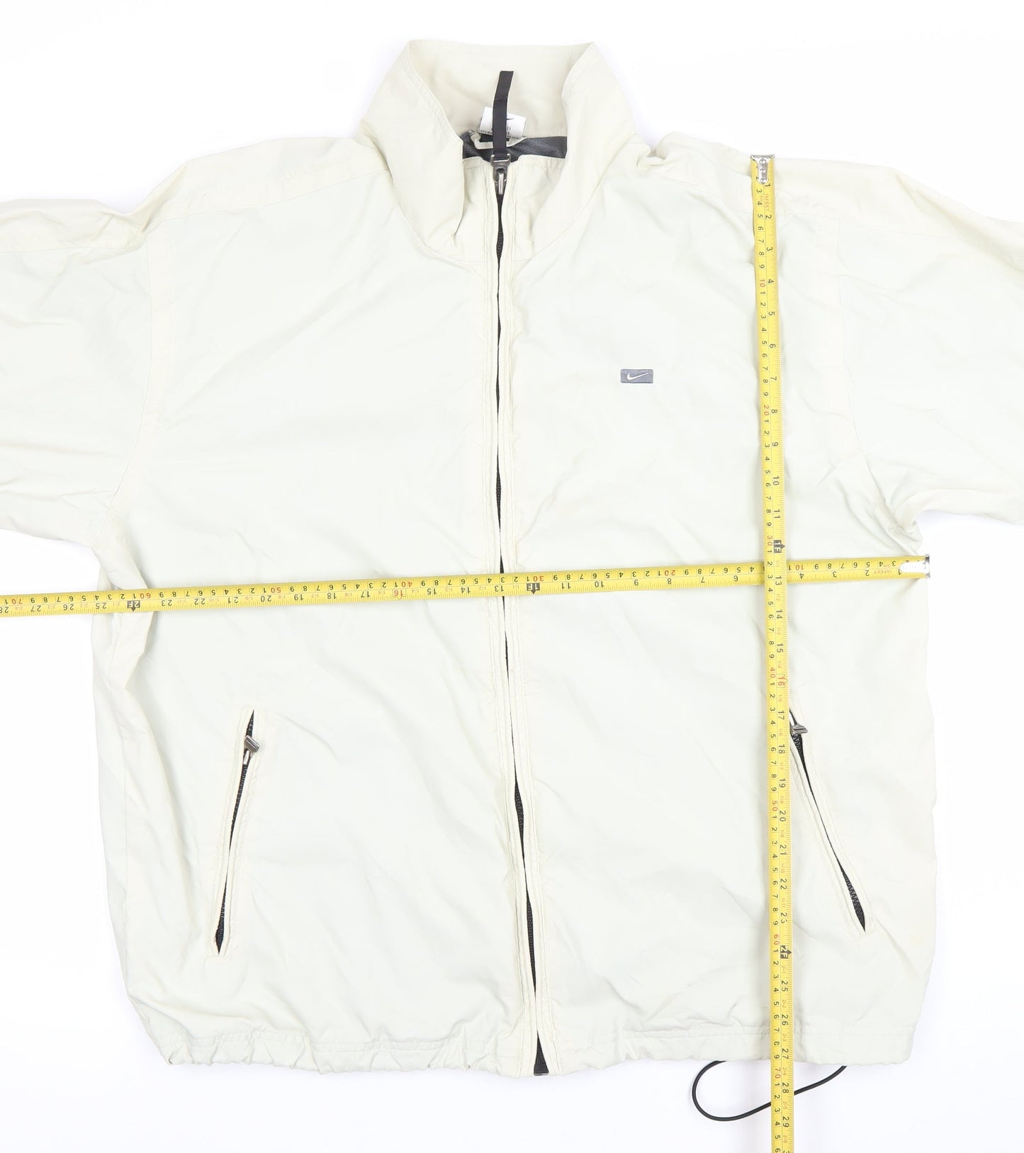 Nike Men's White Windbreaker Jacket L 41in Nylon Full Zip Sportswear