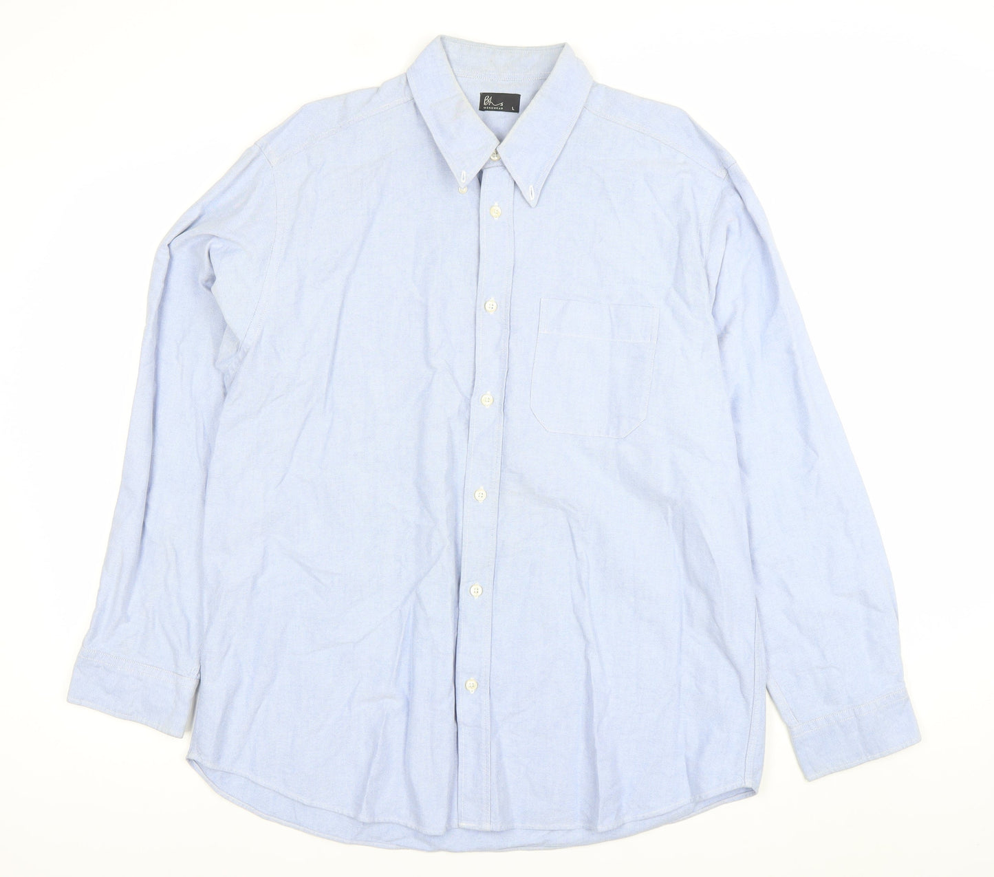 BHS Mens Blue Long Sleeve Cotton Button-Down Dress Shirt Size L