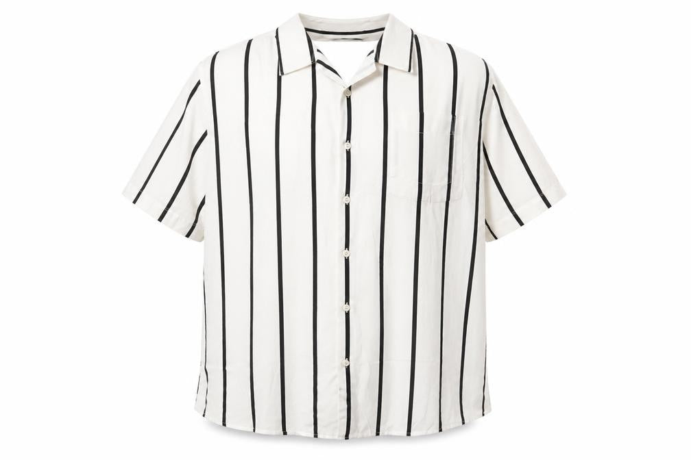 Front view of Hammond & Co Men's White Striped 2XL Cotton Short Sleeve Shirt