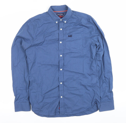 Superdry Men’s Blue Small Slim Fit Long Sleeve Button Down Shirt