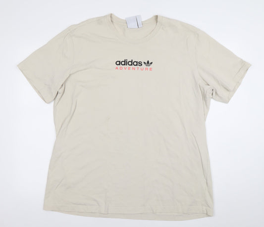 adidas Men's Beige Adventure Graphic Cotton T-Shirt XL