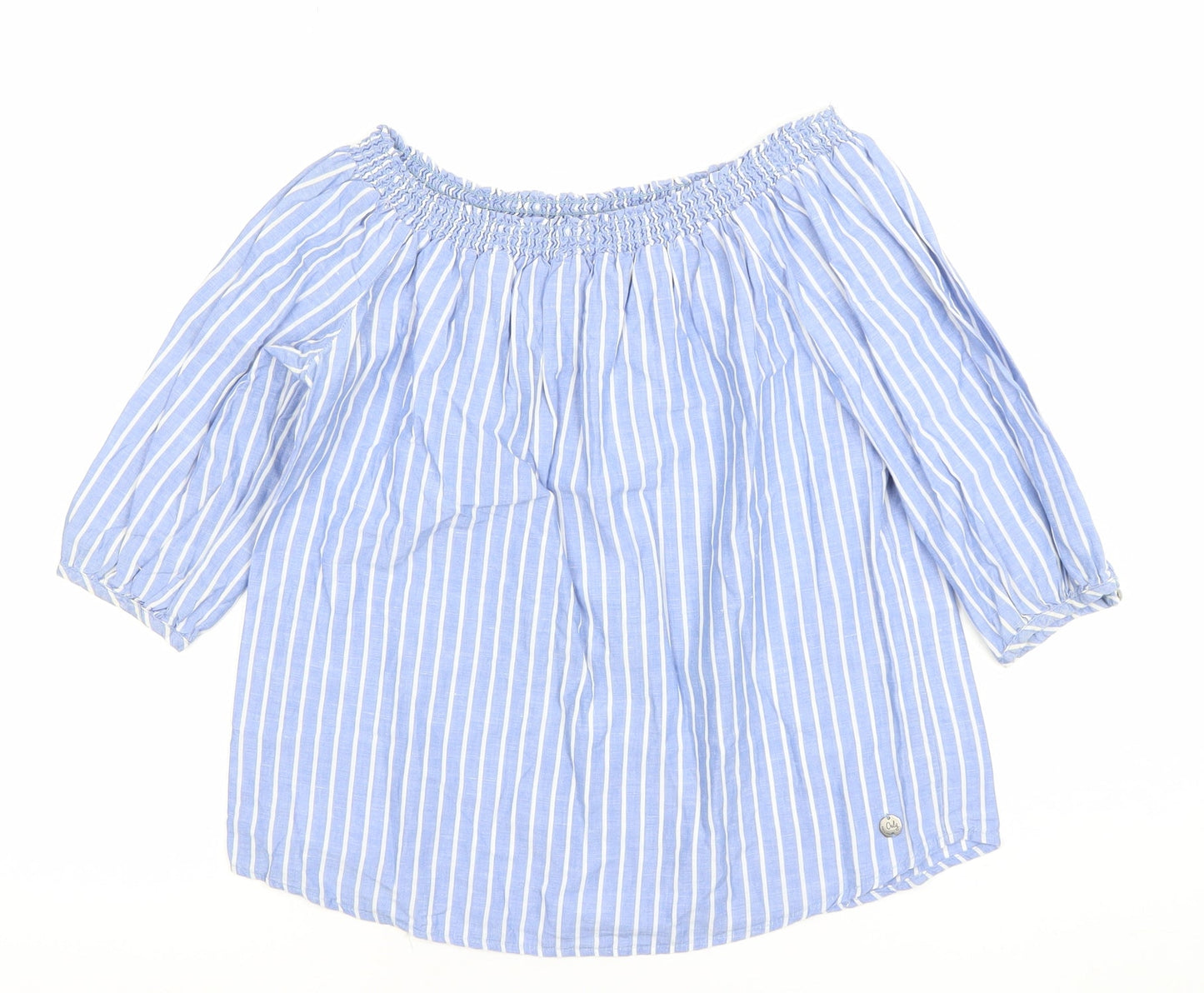 ONLY Women’s Blue Striped Off Shoulder 3/4 Sleeve Cotton Blouse Size 8
