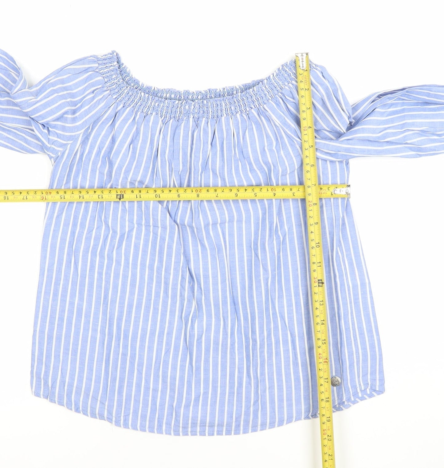 ONLY Women’s Blue Striped Off Shoulder 3/4 Sleeve Cotton Blouse Size 8